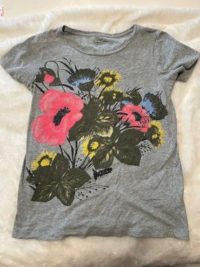 Jcrew Factory Grey Floral Graphic Tee with Pink & Yellow Accents